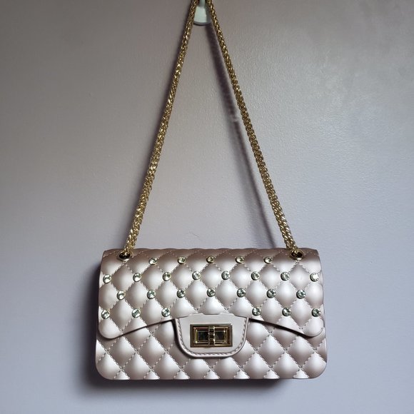 LA Express Purse - Pinkish Copper Purse with Peridot type Rhinestones NWOT - Picture 6 of 6